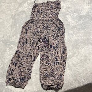 Angie Women's Strapless Jumpsuit - Black and Purple Print